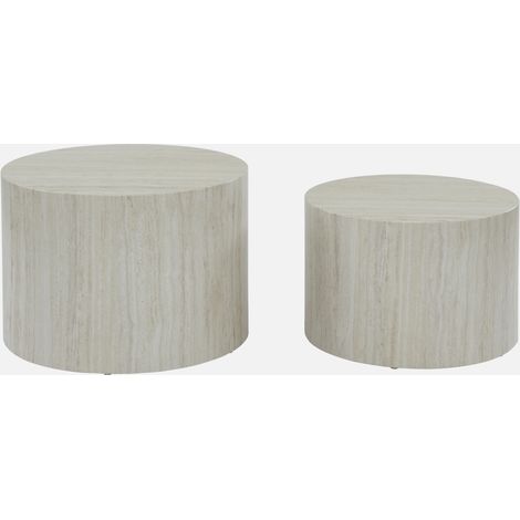 Mesa de centro redonda con efecto mármol, set de 2