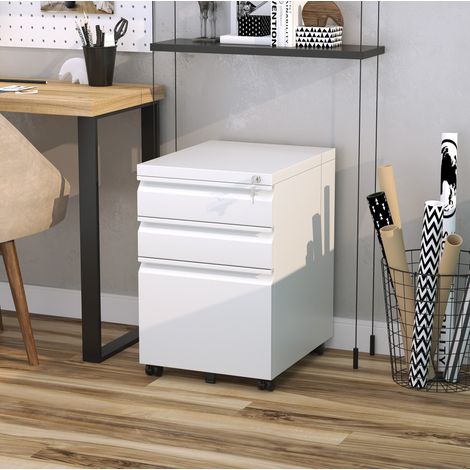 Cajonera de oficina con ruedas y 3 cajones, acero blanco 39 x 48 x 60 cm HAVRYA (1/5)