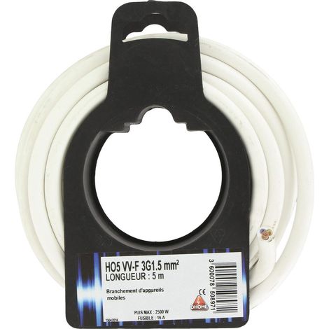 Cable eléctrico Ho5 Vv-f 3 G 1,5 mm² 5 Blanco