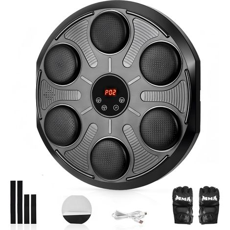 Machine de Boxe Musicale, 12 Modes et 12 Vitesses Fixation Murale Boxe Mural Musique avec Lumières LED et Haut-Parleur Bluetooth, Machine Boxe avec Gants de Boxe pour Adultes et Enfants
