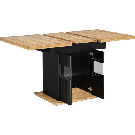 Table de salle à manger extensible 110-140 cm avec rangement et LED, MDF et métal, noir (1/5)