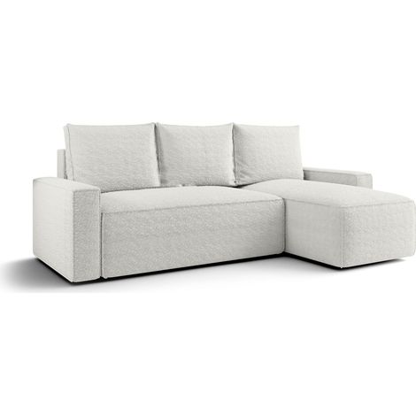 Canapé d’angle tissu bouclé convertible avec coffre NORE angle droit-Gris clair-angle droit (1/5)