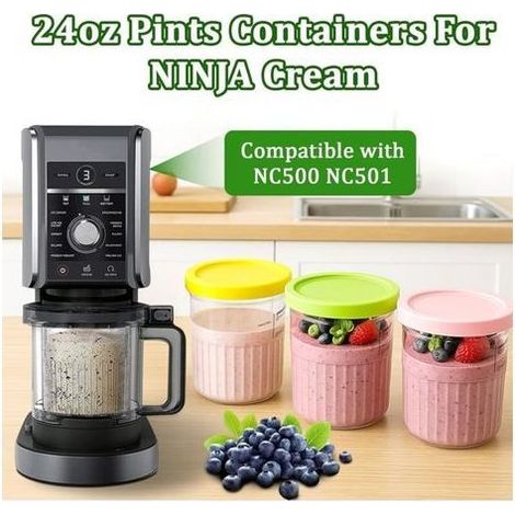 Juego de 4 recipientes Ninja Creami Deluxe de 680 ml (680 ml) - Compatibles con las series NC501 y NC500 - Sin BPA - Aptos para lavavajillas (1/5)