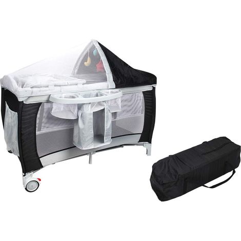 Lettino da Viaggio Pieghevole per Bambino Culla per Neonato con Zanzariera, Vari Colori Disponibili (Nero) (1/5)