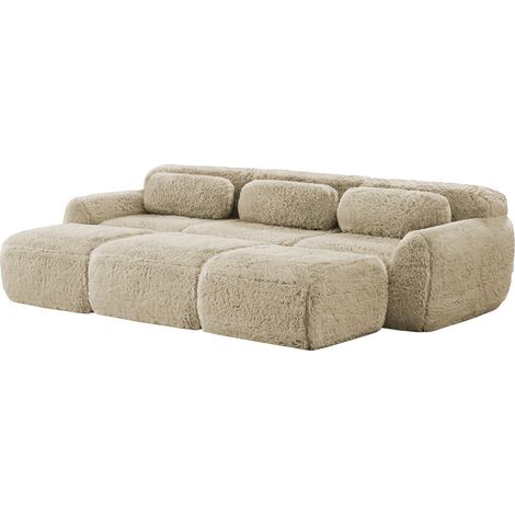 Divano modulare a nuvola 3 posti con 3 ottomani in tessuto morbido beige chiaro MODENUIT (1/5)
