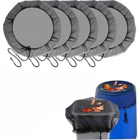 Lot de 5 filets de protection pour baril d'eau – 120 cm –Couvercle filet pour tonneau de pluie Cordon de serrage – Anti-insectes et débris – (1/5)