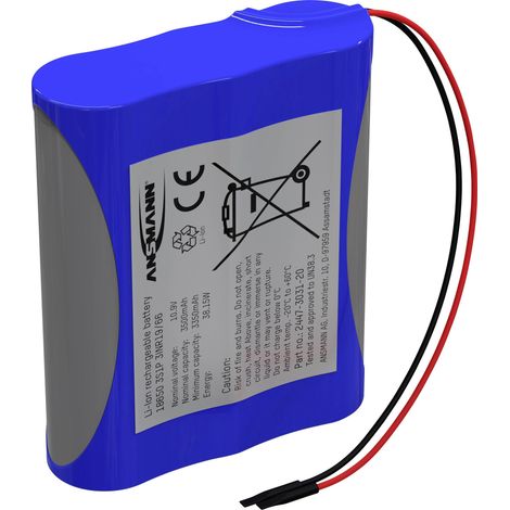 Ansmann 3S1P Pack de piles rechargeables 3x 18650 avec câble Li-Ion 10.8 V 3500 mAh
