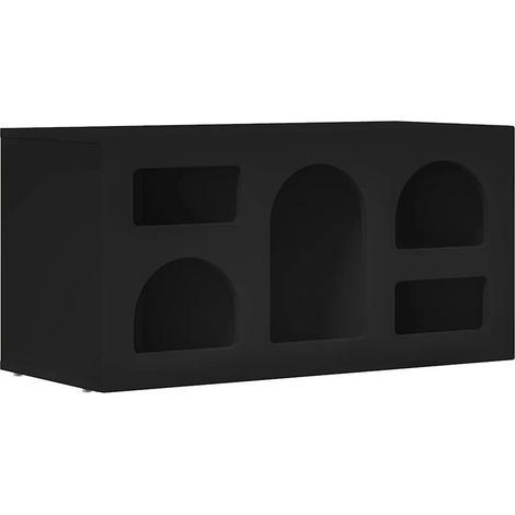 Meuble TV moderne avec rangement ouvert et étagères 80 x 35 x 40 cm en bois d'ingénierie noir (1/5)