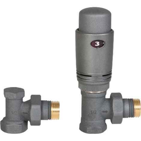 Thermostat-Set (Vorlauf, Rücklauf, Kopf), Winkel, Graphit (1/2)