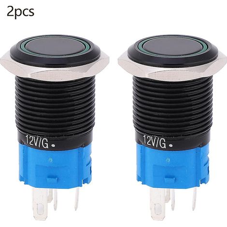 Interrupteur à bouton-poussoir étanche IP65, 12 V CC, 5 broches, autobloquant, 16 mm, avec voyant vert. (1/5)