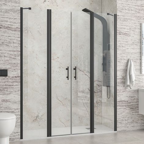 Porta doccia 145 cm telaio nero doppio battente e ante fisse  KPX7000N kamalu