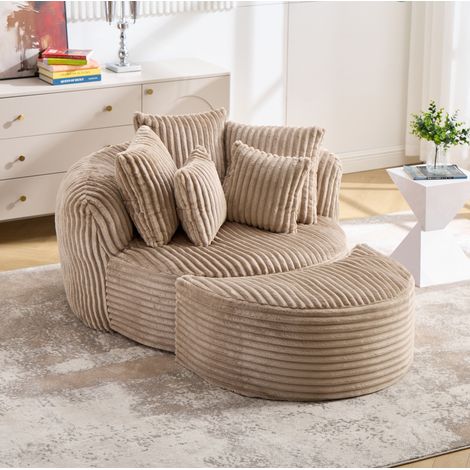 Poltrona con poggiapiedi 168x123x63 cm in ciniglia cammello e marrone – MEUBLIV (1/5)