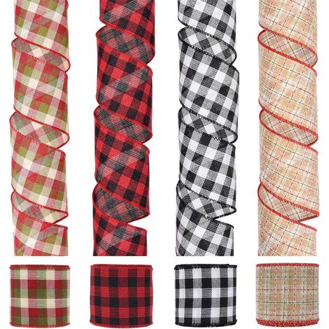 Ruban de Noël armé de 20 yards (18 mètres) pour guirlande de sapin, 4 rouleaux de ruban de jute de 6,35 cm (2,5 pouces) de large, idéal pour emballer les cadeaux de Noël et décorer le jardin. (1/5)