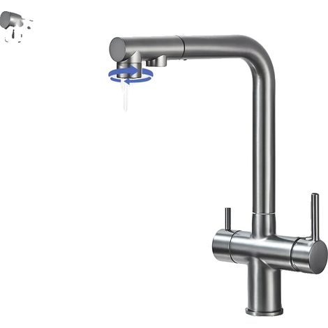 Grifo de cocina con rociador extraíble, giratorio 360 grados, color gris metalizado. (1/2)