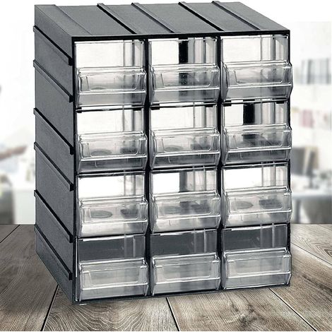 Dmora Cajonera de 12 cajones, organizador de almacenamiento con cajones transparentes, 100% Made in Italy, 19x15h23 cm, color negro, con embalaje reforzado (1/4)