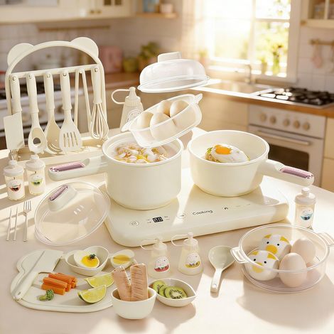 Hot Pot électrique à double plaque de cuisson - Mini multicuiseur électrique - Avec cuiseur vapeur et marmite à soupe - Compact, facile à nettoyer - Beige (1/5)