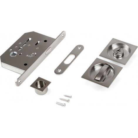 Emuca Kit de cerradura con condena cuadrada para puerta corredera, Acero, Níquel satinado
