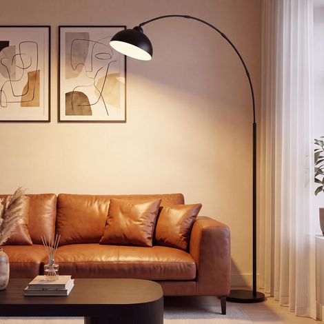 Lampadaire sur Pied Salon Arc Moderne Noir 204 cm E27 Incluse FL02 (1/5)
