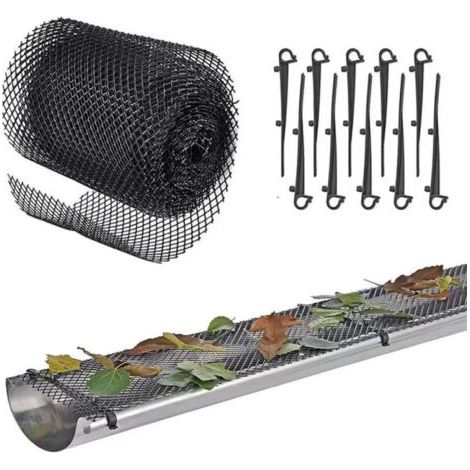 BUNTHAUS Noir,(18 cm x 8 m)Protection de gouttière en plastique, 18 cm x 8 m, protection robuste en maille pour gouttières, filtre à feuilles (1/5)