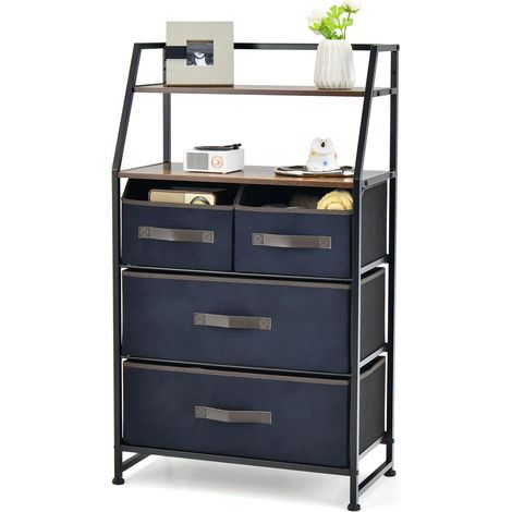 Costway – Commode en tissu 4 tiroirs 2 étagères – Cadre métal robuste – Dimensions 84x30x85 cm – Surface étanche et anti-basculement (1/5)