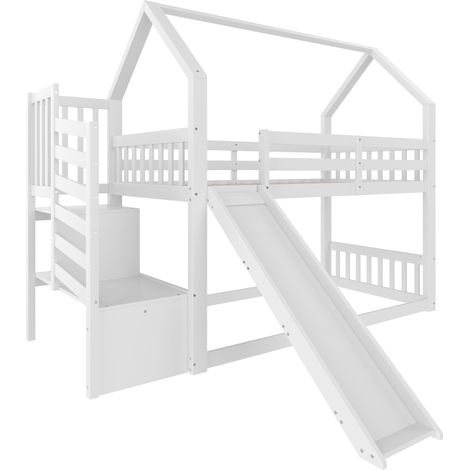 GagaGagaLit mezzanine enfant 90x200 cm blanc avec toboggan (1/5)