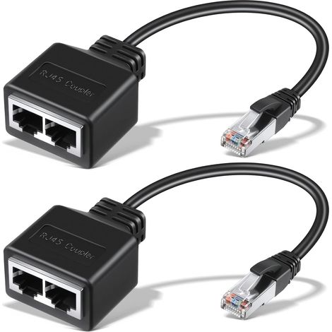 Câble Ethernet RJ45 (lot de 2) - Adaptateur réseau, répartiteur Ethernet, extension Ethernet, double répartiteur réseau compatible Cat5, Cat5e, Cat6 et Cat7 - Connecteur de prise LAN (1/5)