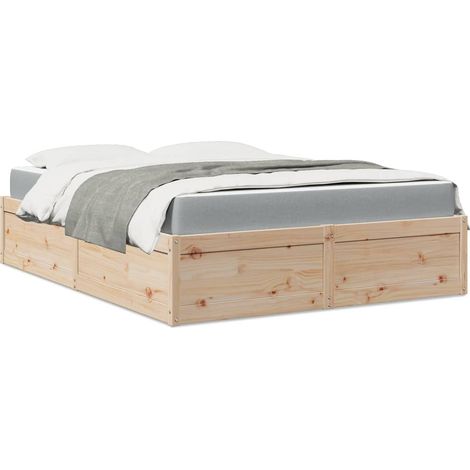 Bed with Mattress 140x200 cm Solid Wood Pine vidaXL (1/5)