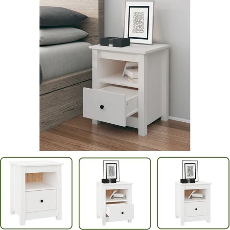 The Living Store Nachttisch Weiß 40x35x49 cm Massivholz Kiefer - Nachttisch - Massivholzmöbel - Kiefernholz - Weißes Möbelstück - Wohnzimmer Dekoration (1/5)
