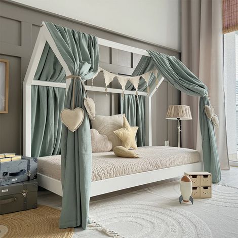 Ciel de lit en mousseline double pour 90x190 Vert d'eau (1/4)
