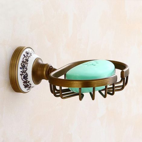 Porte-savon de douche, porte-savon en laiton antique, support de savon de douche, porte-savon mural doré (1/4)