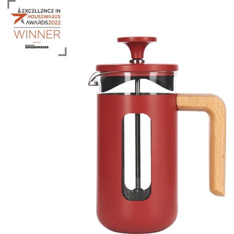 La Cafetière Pisa Cafetera de acero inoxidable, tres tazas, roja, en caja de regalo