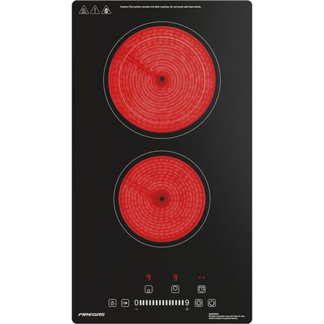 Plaque de Cuisson Vitrocéramique Noir FIREGAS, 2 foyers, 3000W, 9 niveaux, minuterie 1-99 min, compatible tous feux