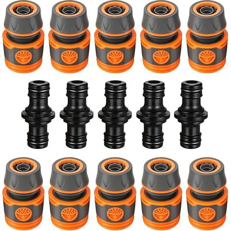 Lot de 10 raccords de tuyau 1/2" (13 mm) - 5 raccords - Double fiche - Rallonge de tuyau d'arrosage - Pour irrigation du jardin (1/5)