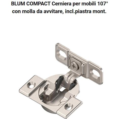 CERNIERA BLUM COMPACT 107° CON MOLLA APERTURA VERSO L' INTERNO CON PIASTRA