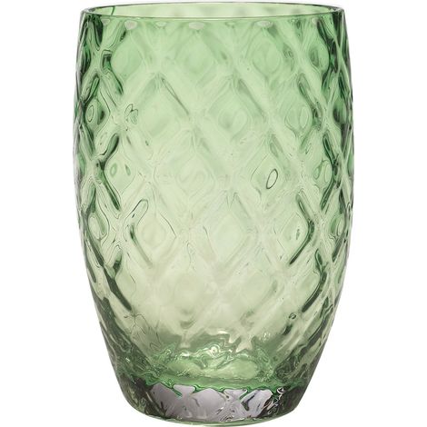 Set 6 Bicchieri Tumbler Losanghe in Vetro Colorato in Massa Verde Inglese, Design Artigianale con Motivo a Rombi, Perfetti per Uso Quotidiano