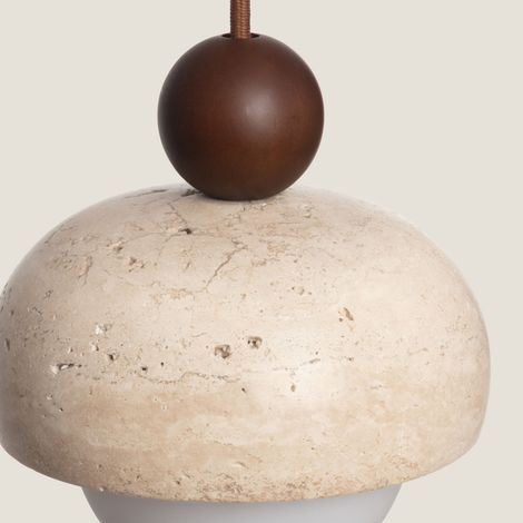 Lampada a Sospensione Rotonda Travertino e Legno Enzo Beige ø15 cm (1/4)