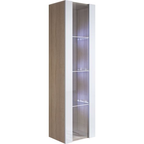 Vitrinenschrank mit LED Hängeschrank Vitrine Wohnzimmer 1 Tür 4 Fächer 40x165x29cm Modell Luke V5 Sonma Matt und Weiss Glanz (1/5)