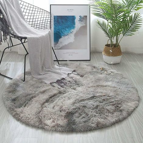 Round Area Rugs Fluffy Bedroom Rug Shaggy Bedroom Bedside Household Carpet Soft Modern Plush Carpets Suitable for Home Decor(Grey white, Diameter 100cm) (1/5)