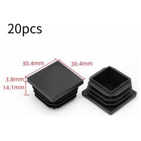 Tampon à pied en plastique noir 30x30 mm en plastique noir, couvercle d'extrémité du tube carré Bouche en plastique, pour tube carré couvre-plaque à l'extrémité de couverture de chair solide du tube