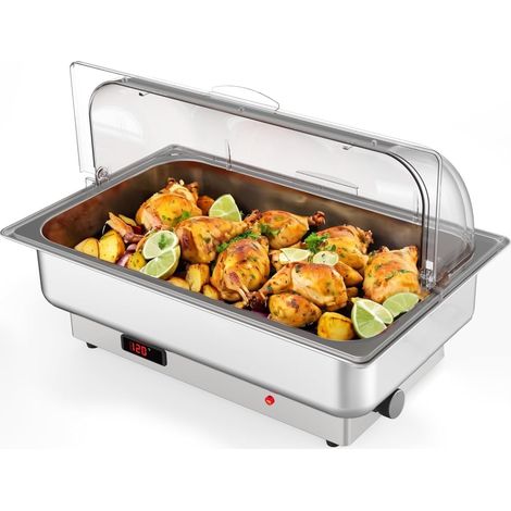 Plat chauffant 600W en acier inox avec couvercle polycarbonate - Maintien au chaud pour buffet, 220V, Idéal fêtes et restaurants (1/5)