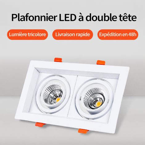 Spot LED encastrable double tête 2x7W blanc chaud 3000K orientable 7w 3000k 700 g – Livraison gratuite (1/5)