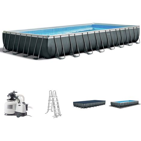 Intex Frame Swimming Pool Set "Ultra Quadra XTR", anthrazit, 975 x 488 x 132 cm, Inkl. Sandfilteranlage