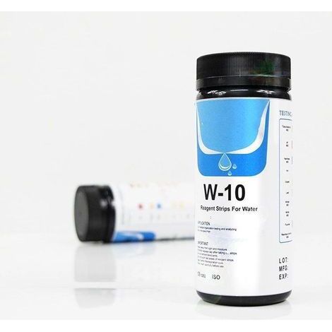 10-in-1 Pool-Teststreifen (100 Streifen pro Packung) – Restchlor, pH-Wert, Alkalität, Trinkwasser, Thermalwasser, Pooltests (1/4)