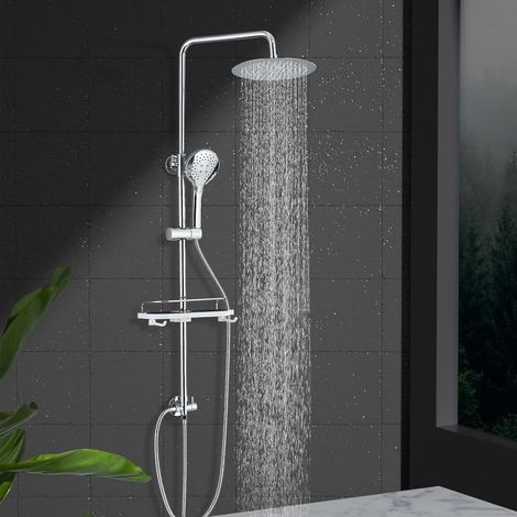 Suguword – Colonne de douche hydromassante chromée – Douche pluie 25cm en acier inoxydable – Douchette à main ABS 3 jets – Hauteur réglable 70-117cm (1/5)