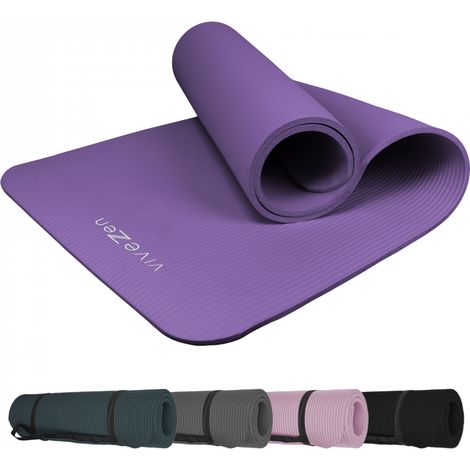 Tapis de yoga antidérapant 180 x 60 cm – Épaisseur 10 mm en NBR – Sangle de transport incluse – Pour yoga et pilates – Vivezen