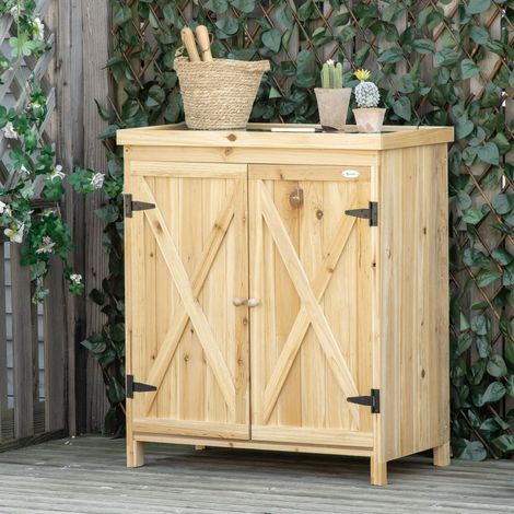 Armoire jardin bois massif 80x45x92 cm, rangement extérieur en pin massif, étagère métal galvanisé, meuble terrasse naturel