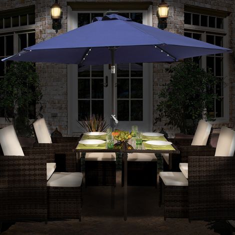 2.5M Round LED Lights Outdoor Garden Parasol Umbrella Sun Shade w/ Crank&Tilt Blue (1/5)