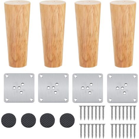 BARKBUSTERS  Lot de 4 Pieds De Meuble Bois,Pieds Coniques, Pieds De Table en Bois de Chêne Naturel Rond avec Vis pour DIY Meuble Sofa Fauteuil(12 cm) (1/5)
