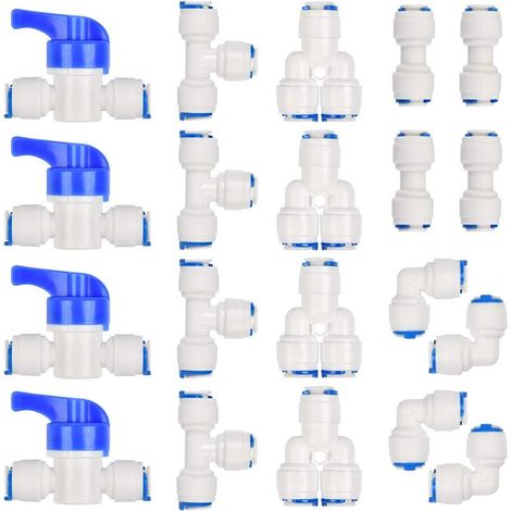 Raccordo per filtro ad osmosi inversa (RO), raccordo diritto da 1/4" (6 mm) per tubo del filtro dell'acqua, raccordi per tubi del frigorifero (valvola combinata tipo Y + T + I + L + valvola di interce