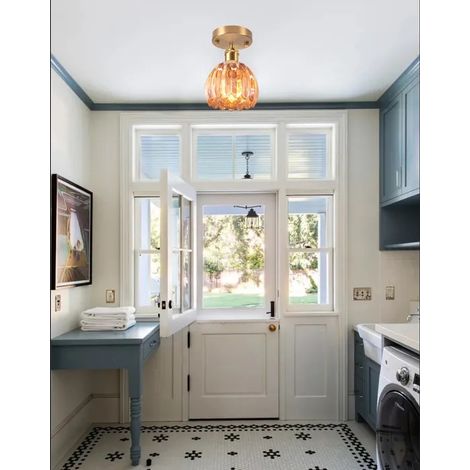 TOKTOP Plafonnier en Verre Ambre,Moderne Lampe de Plafond Industriel Vintage E27 Luminaire Lustre Abat-jour Design Fleur Vintage (1/5)